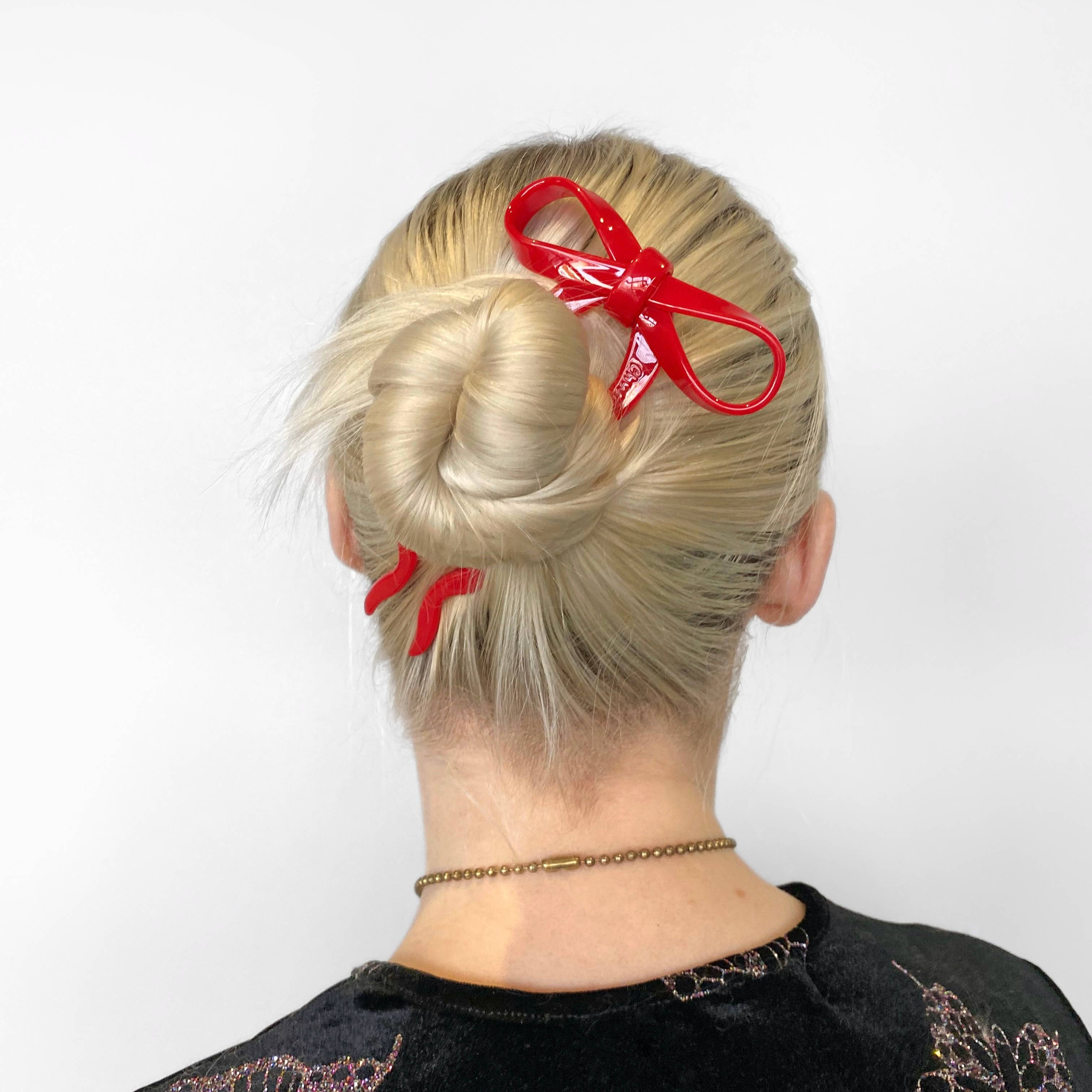 CHUNKS - Bow Hairpin in Large Cherry