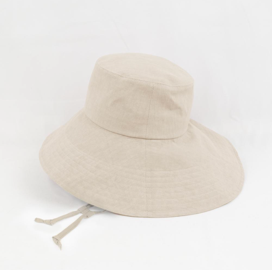 Linen UV Wide Brim hat with string